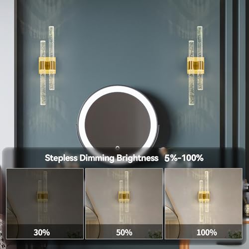 Image of Modern LED Vanity Light Bathroom Vanity Light Fixtures Gold Crystal Sconces Wall Lighting 21.25in 4000K Vertical and Horizontal Wall Mounted Sconces for Bedroom Living Room Hallway(1-Pack)