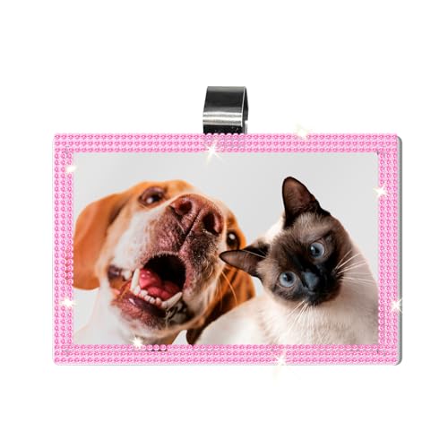 Bling Car Sun Visor Photo Holder, Visor Clip Rhinestone Magnetic Picture Frame, Car Interior Personality Decoration (Pink, 2.4 x 3.5)