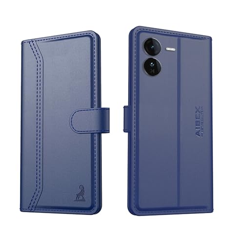 Image of AIBEX Compatible for IQOO Z9 5G Flip Cover Leather Finish with Magnatic Closure | Inside TPU with Card Pockets | Wallet Stand | Complete Protection Flip Case -Blue