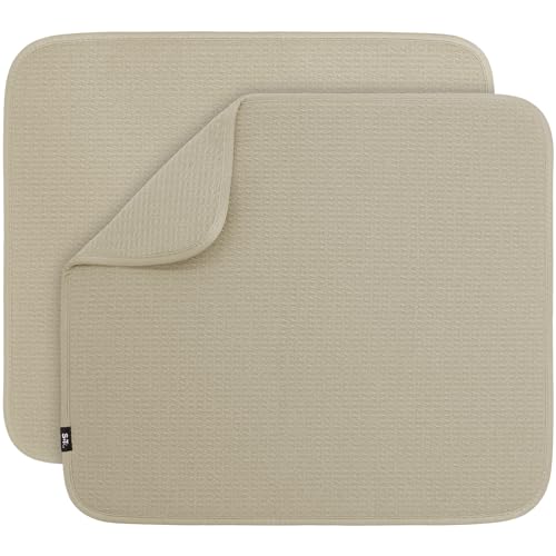 S&T INC. Dish Drying Mat 2 Pack, 16” x 18”, Absorbent Microfiber Kitchen Counter Mat, Dish Drying Pad for Dishes, Utensils, Pots and Pans, Large, Pure Cashmere