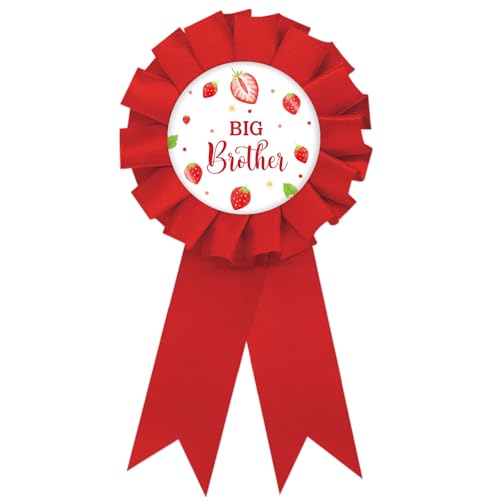 Strawberry Big Brother Tinplate Badge Pin, Berry Brother to Be Pin, Berry Sweet Happy Birthday Button for Boy, Red Rosette Birthday Boy Award Ribbon, Strawberry Baby Shower Party Favors