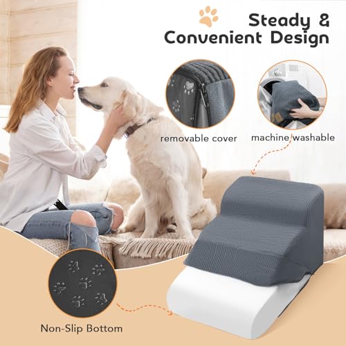 Mestuel Dog Stairs for Small Dogs, Pet Stairs for Couch Bed Sofa, Dog Steps Ramp Indoor with High Density Foam &Nonslip Bottom, Pet Stairs Hold up to 60 lbs, Gray by MESTUEL - Image 4