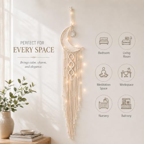 Image of Nostrae by Ekhasa Macrame Wall Hanging Leaves | Boho Wall Hanging Big Size | Handmade Macrame Wall Decor for Bedroom, Living Room, Balcony & Nursery | Boho Theme Home Decor Tapestry