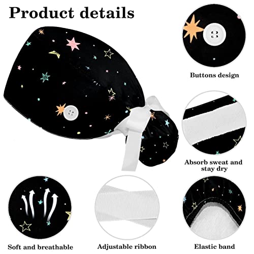Image of Women's Working Caps Bouffant Surgical Cap with Bow Scrunchies Little Daisy Art Paint Ponytail Holder Tie Back Scrub Hat