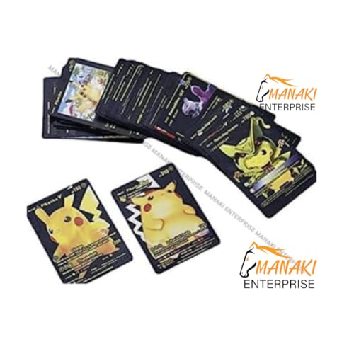 Image of MANAKI ENTERPRISE 55 PCS Black Foil Card Assorted Cards TCG Deck Box - V Series Cards Vmax GX Rare Golden Cards and Common-Rare Mystery Card (Black)