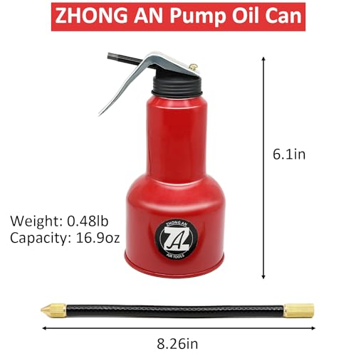 ZHONG AN 500ML Metal High Pressure Feed Oil Spray Gun Bottle Oil Can with Detachable Metal Straight & Flexible Spout