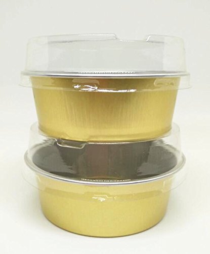 Set Of 24, Mystar 3-3/4" Round Shape Non-Stick Aluminum Cups, Tarlet Pans, Mini Pie Tins With Lids And Spoons For Muffin, Cupcake & Pudding, 150Ml, Gold #TOP4