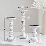 Large Candle Holders for Pillar Candles - Rustic Farmhouse Style Home Decor - Perfect for Table Centerpieces, Coffee Table or Fireplace Mantel - 3 Piece Set - White - Image 3
