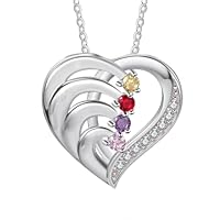 Générique Collier Personnalisé Argent 925 Pendentif Coeur Pierre Naissance Bijoux Mode étincelants Cadeau pour Femme Fille Maman Mamie Copine délicat Cadeau Anniversaire Fête des Mères