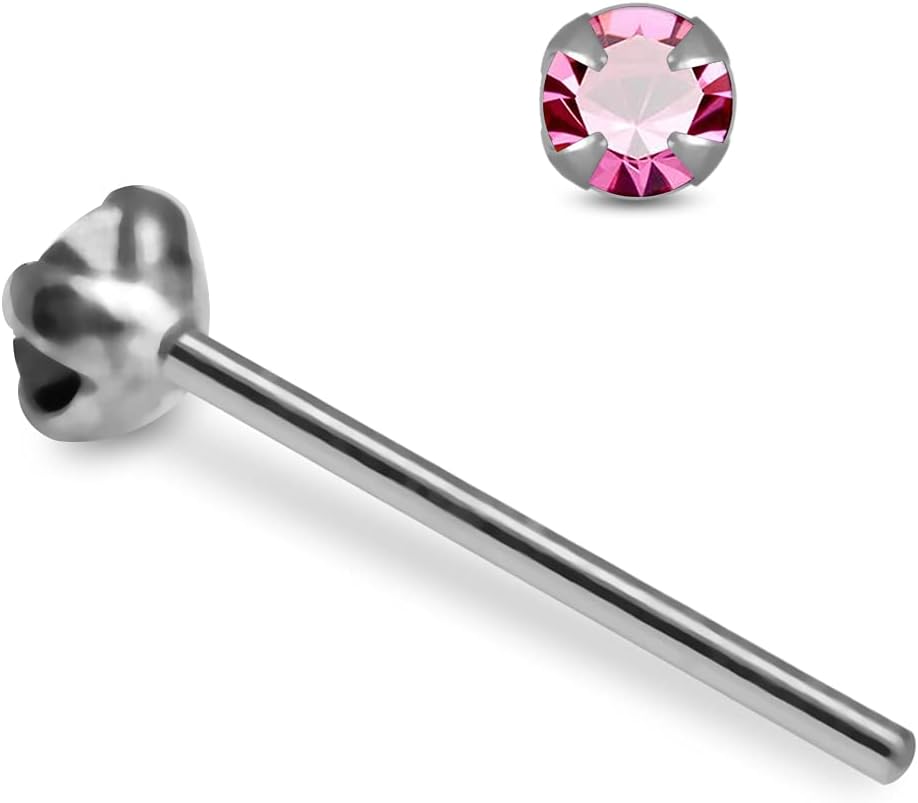 Claw Set Tiny Round Crystal Stone 22 Gauge 925 Sterling Silver Straight Nose Pin - Nose Stud - Tiny Nose Ring - Nose Piercing Body Jewelry