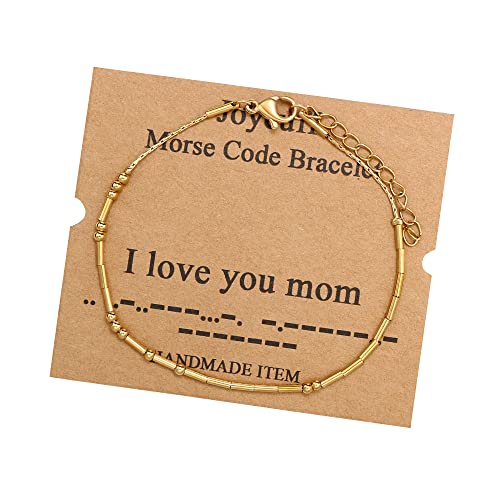 Image of JoycuFF Inspirational Morse Code Bracelets for Women Silver Beads Jewelry Encouragement Mantra Gifts for Her