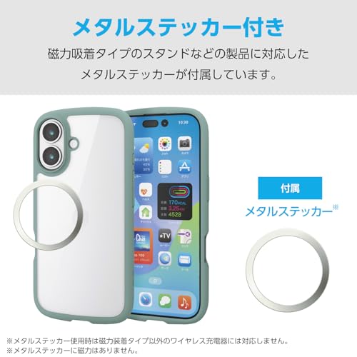 エレコム(ELECOM) iPhone 17 ケース カバー クリア 耐衝撃 衝撃吸収 ハイブリッド 薄型軽量 ストラップホール付き 全周エアークッション ストラップホルダーシート付 TOUGH SLIM LITE グリーン PM-A25ATSLFCGN の商品画像 3