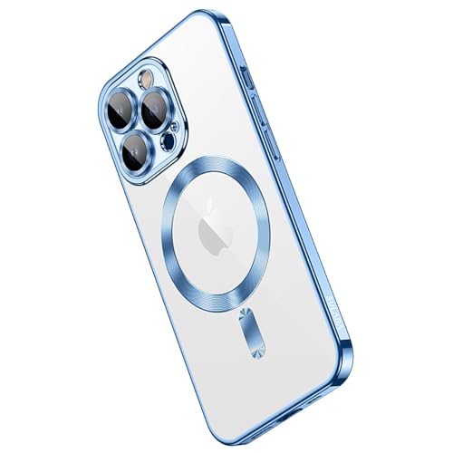 Coque iPhone 15 Pro transparente MagSafe avec protection objectif bleu