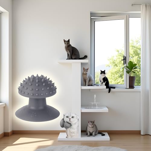 Image of Grey Cat Corner Self Groomer - Remove Loose Fur, Removable Design for Cleaning, Massage Combs for Short and Long Fur, Grooming Brushes for Cats and Kittens