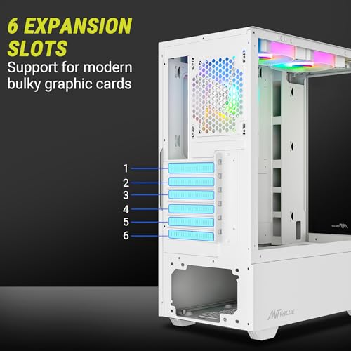 Image of Ant Value Tempered Glass CV100 Mid-Tower Computer Case /Gaming Cabinet A- White | Support ATX, M-ATX, ITX | Pre-Installed 2 Top & 1 Rear Rainbow Fans
