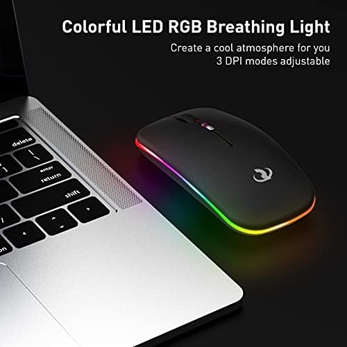 RIIKUNTEK Wireless Mouse Rechargable, Wireless Mouse for Laptop, LED Wireless Mouse, Slim Wireless Mouse w/ 1600 DPI, Silent Mouse w/ USB Receiver, 2.4G Wireless Mouse for Laptop PC Mac Office Work