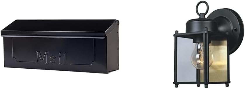 ARCHITECTURAL MAILBOXES Townhouse Galvanized Steel, Wall-Mount Mailbox, Black Small & Designers Fountain 1161-BK Value Collection Wall Lanterns, Black