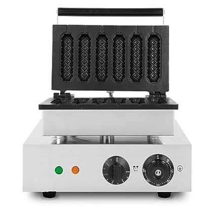 VERTES Waffeleisen am Stiel, 6 Waffeln gleichzeitig, 120 Stück pro Stunde, regelbar 0°-300°C, teflonbeschichtet, Waffel Gusseisen mit Edelstahlgehäuse, Waffle Maker 1550 Watt, Timerfunktion, Kaltgriff