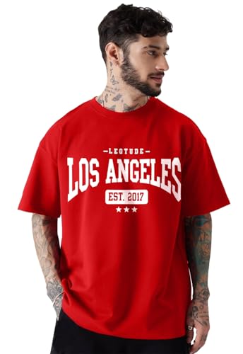 Image of LEOTUDE Men's Oversized Drop Shoulder Cool and Stylish Half Sleeve Round Neck Baggy Fit Graphic Printed Design Combo T-Shirt for Man's (Color Purple)