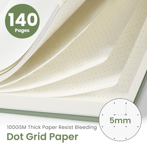Image of Taja Dotted Spiral Journal Notebook for Women & Men, 140 Pages, Dotted Notebook for Journaling & Note Taking, Journals for Writing, A5(5.7 inch x 7.9 inch) - Green
