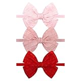 YanJie 4'' Valentines Day Bows Baby Headbands for Newborns Red Baby Bow Nylon Pink Headband Toddler Infant Bows for Grils Christmas Gift