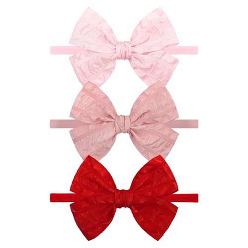 YanJie 4'' Valentines Day Bows Baby Headbands for Newborns Red Baby Bow Nylon Pink Headband Toddler Infant Bows for Grils Christmas Gift