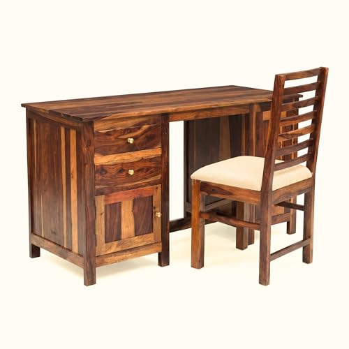 Image of SONA ART & CRAFTS Solid Sheesham Wood Study Table for Students Big Size with 2 Drawers & 2 Doors Wooden Study Desk Table with Chair for Home Work Office Computer Desk (Natural Teak Finish)