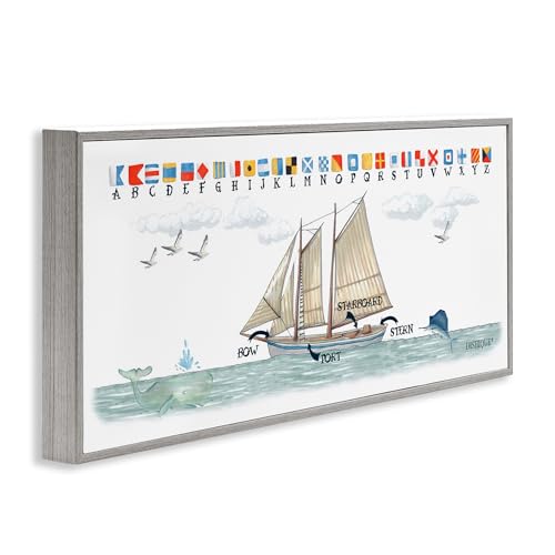 Image of Nautical Sailing Flags Educational, 13 x 30 Inch Framed Giclee Print | Stupell Industries . By Dishique . Ready to hang . Great for kids room or office . Made in USA