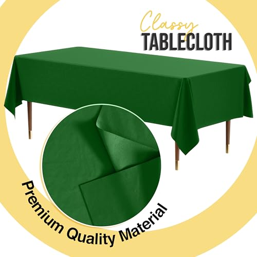 Image of Exquisite Emerald Green Rectangle Tablecloth 54 inchx108 inch - 48 Pack | Plastic Tablecloth, Disposable Table Covers Rectangle for Parties, Weddings, Holidays & Party Supplies