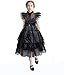 PROALLO Wednesday Addams Costume Dress for Girls, Kids Wednesday Addams Dress with Belt, Halloween Costume Cosplay Party