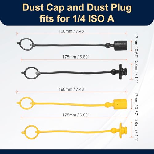Image of HARFINGTON 2Sets 1 /4 Hydraulic Hose Dust Cap and Plug Kit, ISO-A Male Dust Cap & Female Plug Cover Quick Disconnects Air Coupler Cover Port Plug Fittings with Retention Ring, Black /Yellow