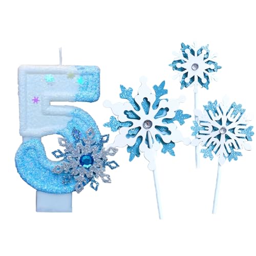 Bougie Anniversaire Neige, Bougie Reine Des Neiges 5 Ans, Bougies en Forme de Flocon de Neige pour Gâteau Fille, Thème de la Reine des neiges, Décorations...