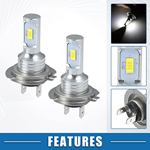 A Absopro H7 Fog Lights Bulbs 1000 Lumens Headlight Bulb 3570 Chips 6000K-7000K Auto Led Headlight Projector 35W Car Driving Running Lamp Aluminum White 1 Pair #TOP2
