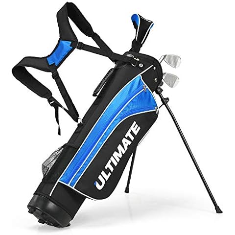 OFFICEJOY Kids Golf Clubs, Golf Stand Bag with 3# Fairway Wood, 7# & 9# Irons, Putter, Head Cover & Rain Hood, Youth Golf Clubs for Boys & Girls, Junior Golf Clubs for Ages 8-10, Right Hand, Blue Cover