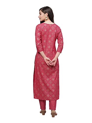 Image of INDO ERA Women's Pure Cotton Printed Straight Kurta With Pant & Dupatta Set (Pink IE13KS0PK1609)
