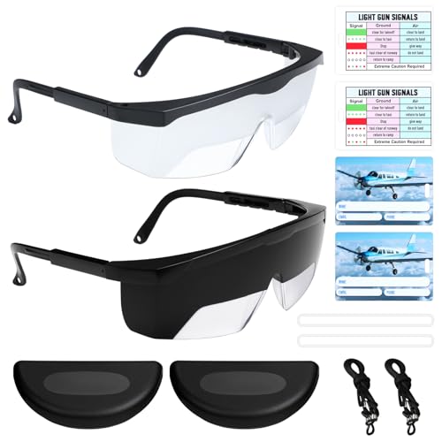Saysurey 2 Set Ifr Aviation Flight Training Glasses Adjustable View Limiting Goggles Device, Tag Box Lanyard Bag for Pilot Training(Clear, Black)