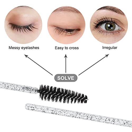 SWKJ 60 PCS Disposable Eyelash Brushes, Spoolies Eyebrow, Mascara Wands Applicator Lash Brushes Castor Oil Brush Cosmetic Makeup Tools(Crystal-black) - Image 4