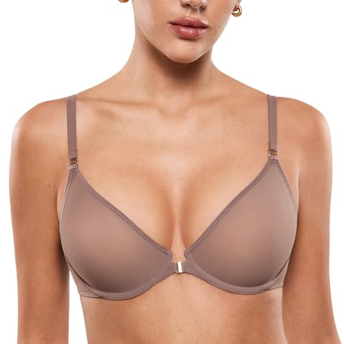 Image of INLYRIC Women's Front Closure Mesh Bra No Padding Demi
