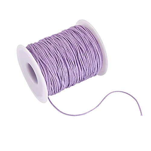 PandaHall 100 Yards/Roll Braided Cotton Cord 1mm Waxed Cotton Cord String for DIY Jewelry Making(Lilac) - Image 2