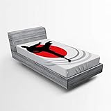 ABAKUHAUS Kung Fu Spannbetttuch, Man Karate Kick Silhouette, Soft Dekorativer Stoff Bettwäsche Rund-um Elastischer Gummizug, 90 x 200 cm, schwarz Vermilion