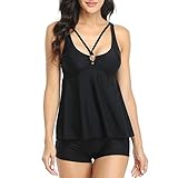 Banooo Tankini Set Bademode Damen Trägerlos Bedruckt Zweiteiliger Bauchweg Beachwear Badeanzug Top mit Boyshort