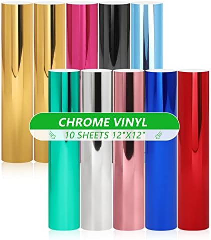 AHIJOY Chrome Permanent Adhesive Vinyl Bundle 10 Pack 12"x12" Self Adhesive Vinyl Sheets for Cricut and Other Craft Cutters DIY Projects…