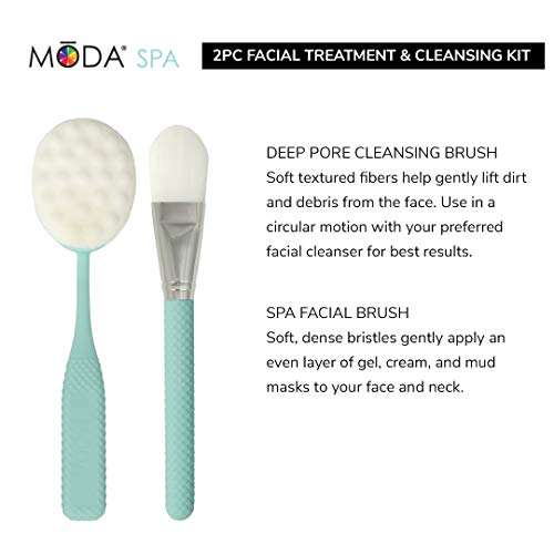 MODA Royal & Langnickel Full Size Spa Facial Treatment and Cleansing Kit, Includes, Deep Pore Cleansing and Spa Facial Brushes, Mint - Image 3