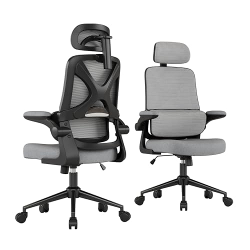 Apusen Ergonomic Office Chair - Desk Chair with Adjustable Headrest Lumbar Support Computer Chair - Mesh Comfy Chair with Flip-up Armrests - Gaming Chairs for Adults Home Office 330 LBS (Black+Gray) - image 1