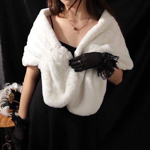 Faux Fur Wraps and Shawls Wedding Fur Stoles Scarf Women's Faux Fur Scarf with Brooch for Bride and Bridesmaids3