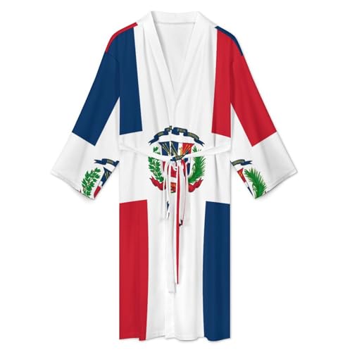 Dominican Republic Flag Mens Summer Robes Lightweight Bathrobe Bath Robe Knee Length Shawl Collar Loungewear3