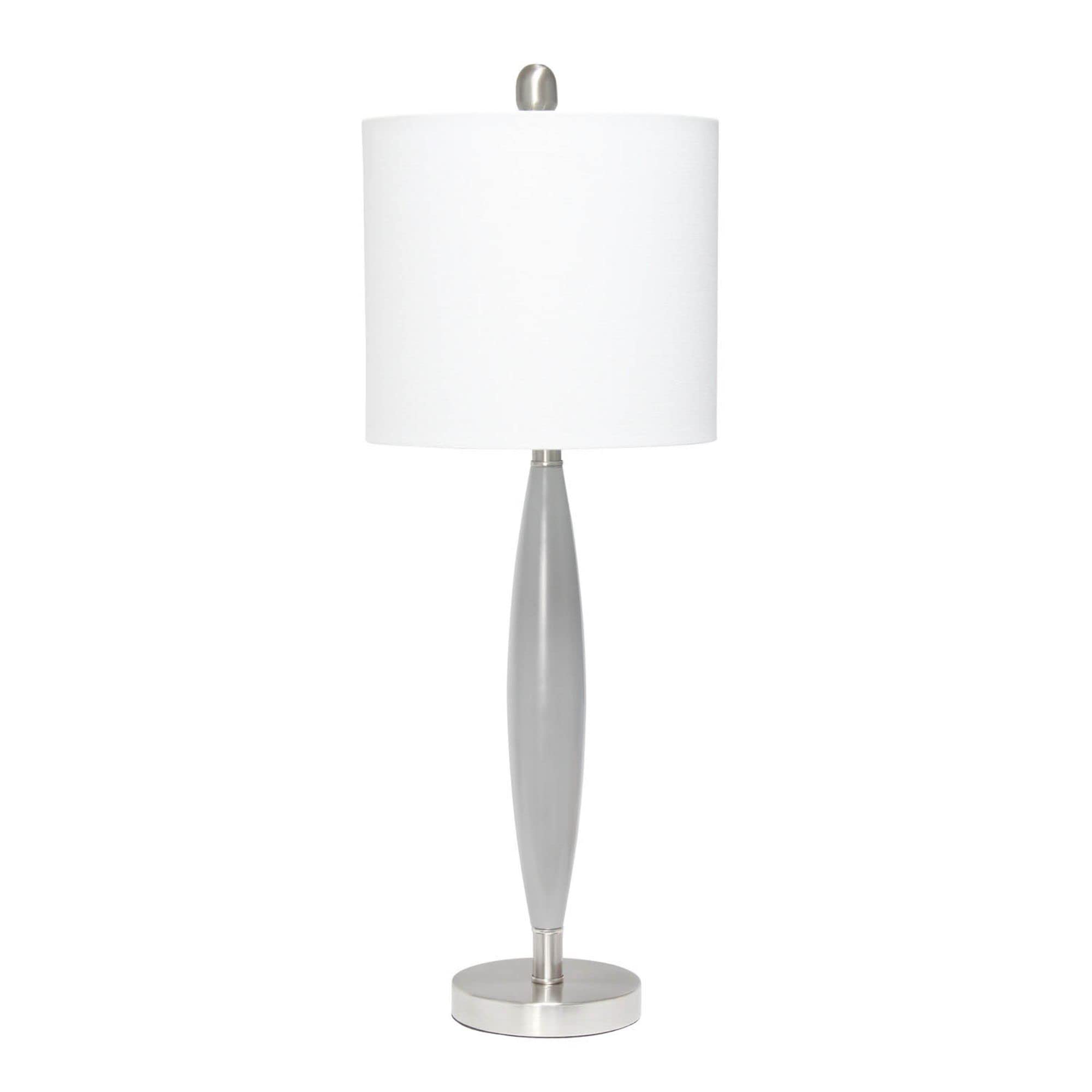 Contemporary Stylus Table Lamp with White Fabric Shade - Gray