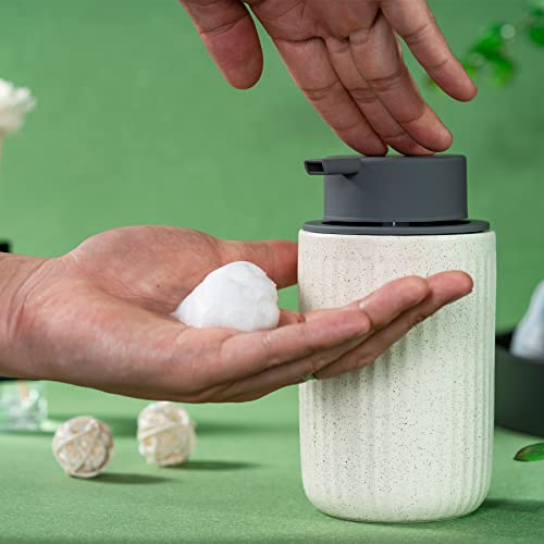 Abbi Nimo Ceramic Hand Soap Pump Foam Dispenser Beige 2 Pack, Speckled Rippled Bubble Up Foam Dispenser Bottle, 12 Oz Soap Foam Dispenser With Grey Pump #TOP5