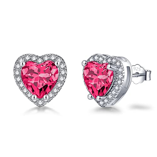 SNORSO Clous D'oreilles Argent Pour Femme Fille, Boucles d'oreilles Zircon Cubique Coeur, Boucles d'oreilles Rubis Rouge Pierre de Naissance Juillet, Cadeau Anniversaire Mariage pour Femme Fille Cover