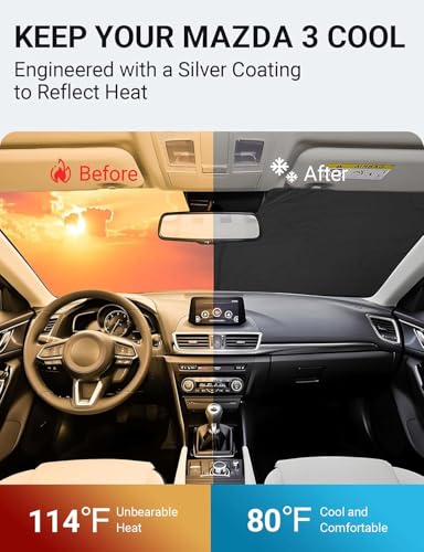 Image of Proadsy 2026 Upgrade Front Windshield Sun Shade Foldable Sunshade Protector Custom Fit 2014-2018 Mazda 3 Accessories